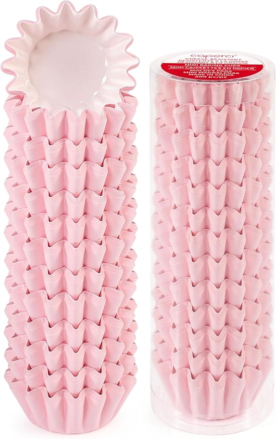 Caperci Grease-Resistant Pink Mini Cupcake Liners 200 Counts - Heavy Duty Paper Muffin Baking Cups, Odorless, No Muffin Pan Needed, Easily Peels (Pink)