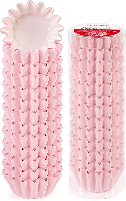 Caperci Grease-Resistant Pink Mini Cupcake Liners 200 Counts - Heavy Duty Paper Muffin Baking Cups, Odorless, No Muffin Pan Needed, Easily Peels (Pink)