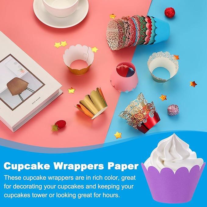 PATIKIL Cupcake Wrappers Paper, 50 Pack Baking Cups Standard Wave Decoration for Anniversary Birthday Weddings Parties, Dark Purple