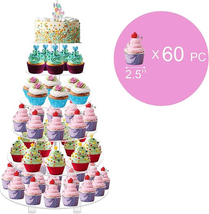 Jusalpha® 6 Tier Round Acrylic Cupcake Stand-cake stand-dessert stand, cupcake Tower 6RFs (6 Tier With Base) (6RF-S)