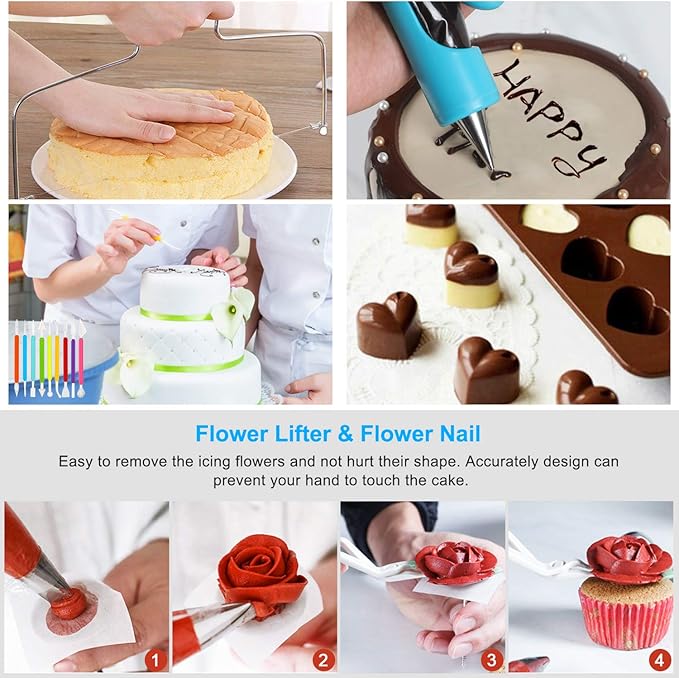 Cake Decorating Supplies,493 PCS Cake Decorating Kit 3 Packs Springform Cake Pans, Cake Rotating Turntable,48 Piping Icing Tips,7 Russian Nozzles, Baking Supplies,Cupcake Decorating Kit, Multicolor