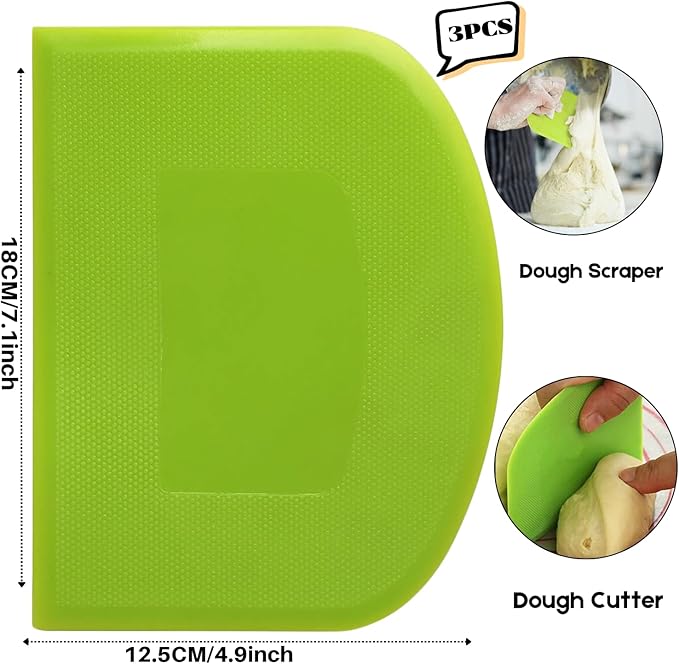 SURDOCA Dough Scraper Bench Scraper - 3P 7.1x4.9" Plastic Flexible Bowl Scraper, Sharp Edge & Angles Cake Scraper. Non-Slip Bakeware Decorating Tools Sculpting & Modeling Tools - Blue+Yellow+Pink