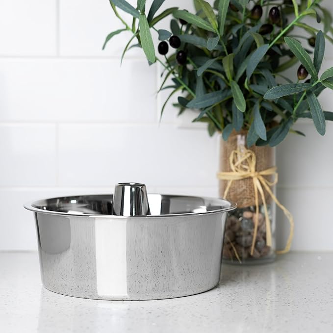 Fox Run Stainless Steel Angel Food Cake Pan, Tube Cake Pan With Removable Bottom, Round 10" x 5"