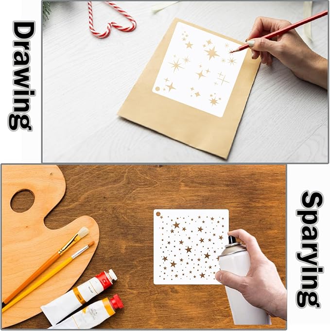 12 Pieces Sparkle Star Stencil Stars Background Craft Stencils Mixed Media Stencils for Painting on DIY Card Making Scrapbook Paper Fabric Pillows (12 Star)