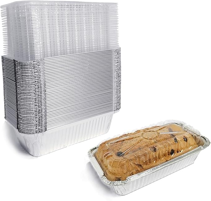 Aluminum Foil Bread Pans Disposable | 1.5lb Loaf Pans with Lids | 50 Pack | Dessert Boxes - Perfect for Baking, Storing, Takeout