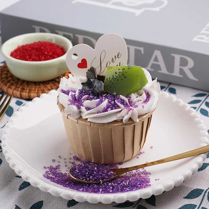 Sanding Sugar Valentines Sprinkles for Cake Decorating, 4 Colors Sparkling Purple Pink Red and White Decorating Coarse Sugar Crystals Sprinkles for Cake Cupcakes Cookie Ice Cream Baking Topping
