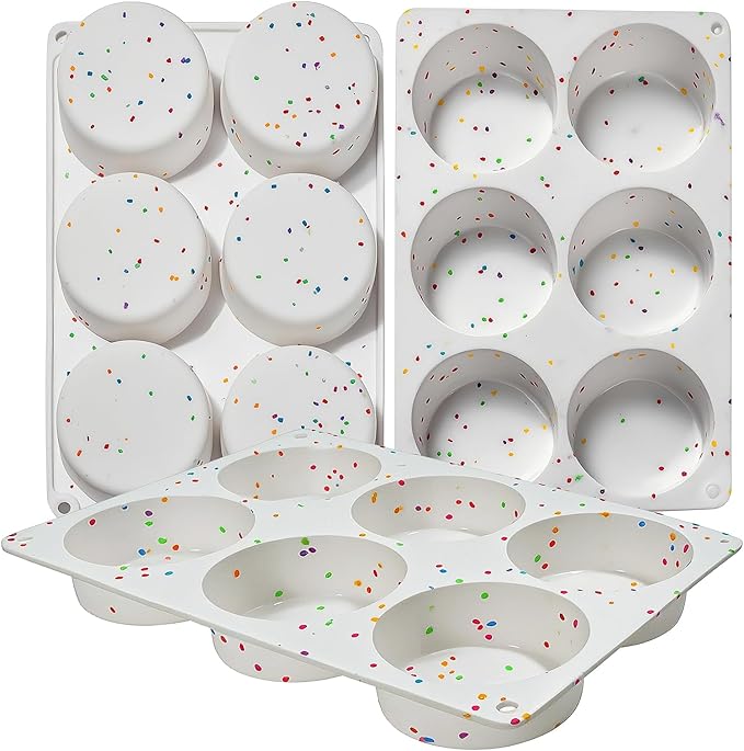 Silicone Egg Bite Molds, 3 Pack Deep 3 Inch Round Molds for Egg Breakfast Sandwiches, Omelets, Dinner Rolls, Baking - White