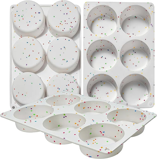 Silicone Egg Bite Molds, 3 Pack Deep 3 Inch Round Molds for Egg Breakfast Sandwiches, Omelets, Dinner Rolls, Baking - White