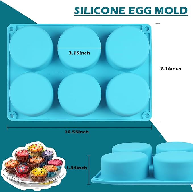 2Pcs Silicone Egg Molds Non-Stick 3.15 Inch Round Muffin Top Baking Pans, Round Silicone Molds for Egg Bites, English Muffin, Breakfast Sandwiches, Pies, Pancakes