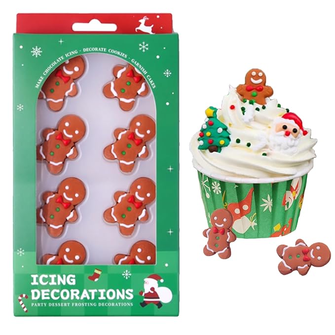 PhilaeEC 8 Pcs Gingerbread Man Icing Decoration Edible Candy Christmas Holiday Sprinkle for Cake Decoration Baking Cookie Cupcake Toppers Party Halloween Christmas Valentines Supplies
