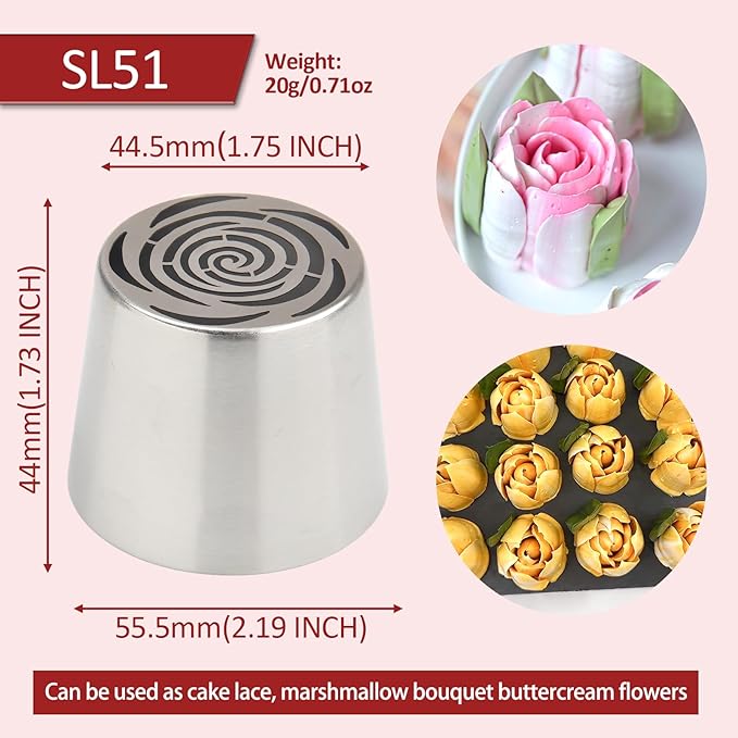 Extra Large Russian Piping Tips for Marshmallows Stainless Steel Flower Frosting Nozzles many styles Cake Decorating Baking tool for Buttercream, Cupcakes Cookies(SL51)