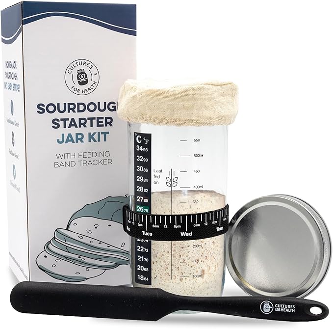 Cultures For Health Sourdough Starter Jar Kit | Easy DIY Breadmaking Kit for Sourdough Bread | Essential Baking Supplies for Homemade Bread | Glass Jar With Spatula Baking Set | Fermentation Set