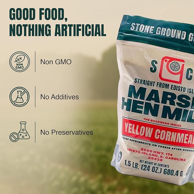 Marsh Hen Mill Stone Ground Yellow Cornmeal | Premium Heirloom Corn Flour | All Purpose Flour For Baking & Cooking | Consistent Results | Grown on Family Farm | Organic Cornmeal | 24 Oz Pack