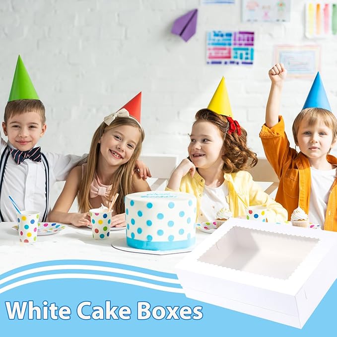 JJO 14x10x4 Inches 15 Pack Cake Boxes with Cake Board,White Bakery Boxes for Quarter Sheet Cakes,Donuts,Cupcakes, Brownie&Pie