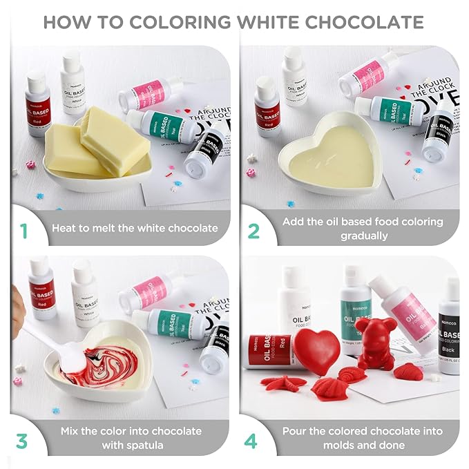 Oil Based Food Coloring for Chocolate - 30 Milliliters Upgraded Oil Red Food Color for Baking Cake Decorating, Edible Food Dye for Candy Melts Cookies Easter Egg Icing Fondant Meringues - White