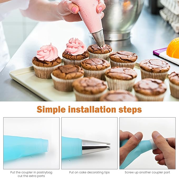 Icing Bags And Tips Set,Frosting Bags and tips,100 Disposable Icing Bags and Piping Tips For Cupcakes, Cookies, Cakes,Baking (125)