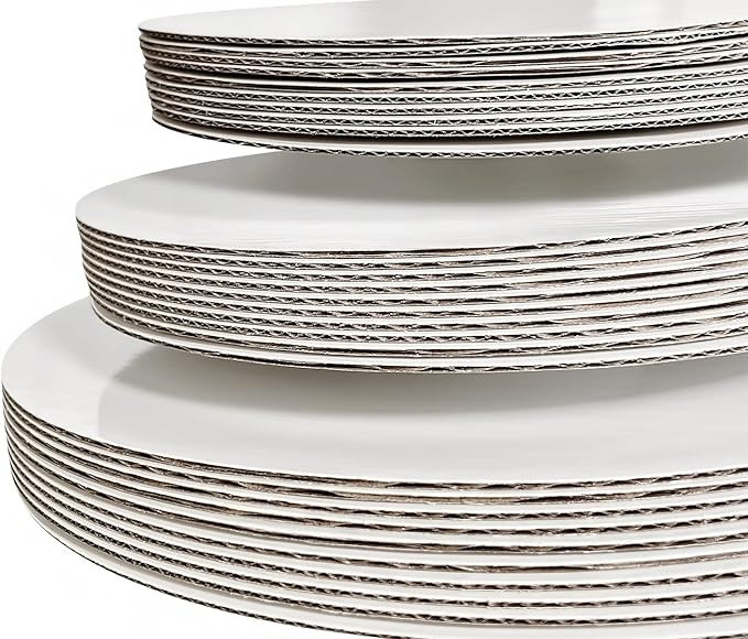 ONE MORE 18-Pack White Cake Board Rounds,Circle Cardboard Round Base 6,8 and 10 inch, Disposable Coated Cake Plate 6 of Each Size,Pack of 18