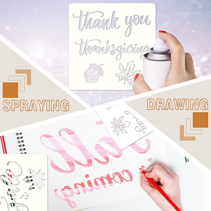 20 Pieces Fall Stencil Template for Painting Reusable Words Stencil DIY Template for Painting on Wood Wall Home Decor