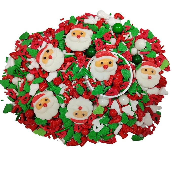 1 Bottle Christmas Sprinkles for Cookie Decorating Cake Toppers Candy Santa Claus Cupcake Topper Dessert Sprinkle with 6 Pieces Santa Claus