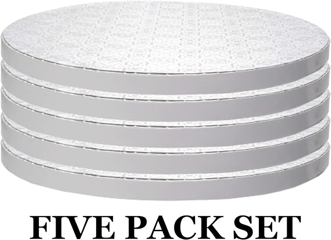 O’Creme Cake Board, White Round Cake Circles with Gorgeous Design, Sturdy & Durable 1/2” Thick Cake Drums, Round Cake Boards with 24” Diameter, Pack of 5 Disposable Cake Drums