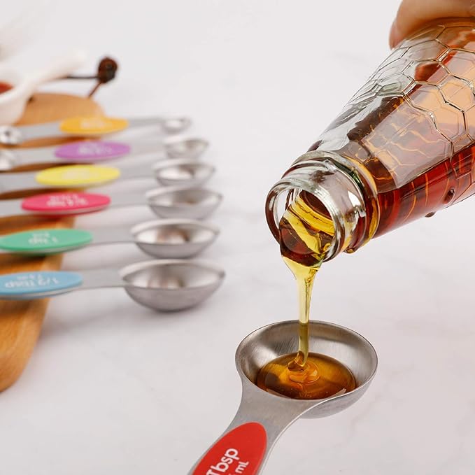 Magnetic Measuring Spoons Set of 9 Stainless Steel Stackable Dual Sided Teaspoon Tablespoon for Measuring Dry and Liquid Ingredients Fits in Spice Jars