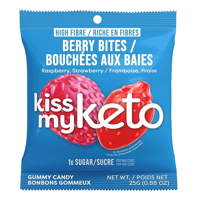 Kiss My Keto Sugar Free Gummies, Berry Bites 16-Pack – Satisfy Cravings while Staying in Ketosis – High Fiber, 7g Net Carbs, Non-GMO, Vegan, & Gluten-Free – Low-Calorie Vegan Candy