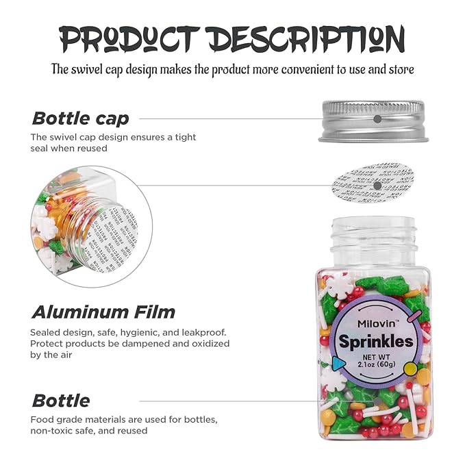 Edible Christmas Sprinkles for Baking, Christmas Jimmies Sprinkle, Nonpareils Sprinkle, Red and Green Sprinkles for Cookies, Cupcakes, Strawberries, Chocolate, and Ice Cream(120g/4.23oz)