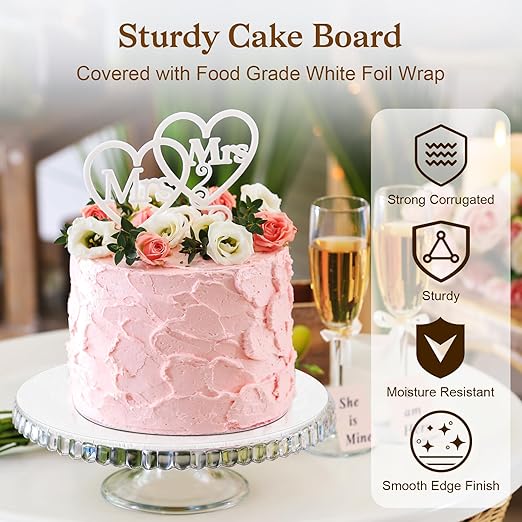 24 PCS Cake Boards 10 Inch Round, 10 Inch Cake Drums, 1/4" Thick Cake Drum, Cake Board Food Grade Cake Base, White Cake Cardboard Circles Bases para Pasteles for Wedding & Party & Pizza Desserts