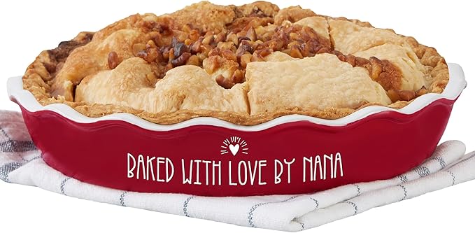 Personalization Universe Made with Love Personalized Classic Pie Dish, Hand-Glazed Stoneware, Oven to Table Baking Dish, Ideal for Pies and Casseroles, Dishwasher Safe - Red