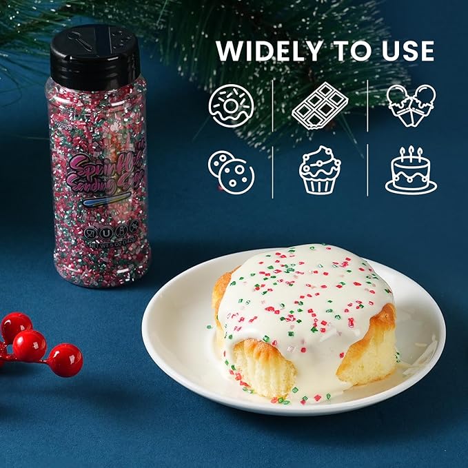 Sujoygar Christmas Sanding Sugar Sprinkles, 5oz Edible Sugar Crystals for Cocktails, Red Green and White Cake Sprinkles for Chocolate Ice Cream Toppings Cupcake Decoration Christmas Party Cookies Baking Dessert Food Supplies