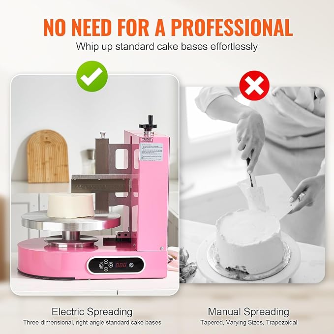 VEVOR Cake Decorating Machine, Cake Cream Spreading Coating Smearing Machine, Low Noise Cake Frosting Machine, Turntable with Adjustable Scraper, for 4" to 12" Cake, 25-320RPM Rotating Speed, Pink