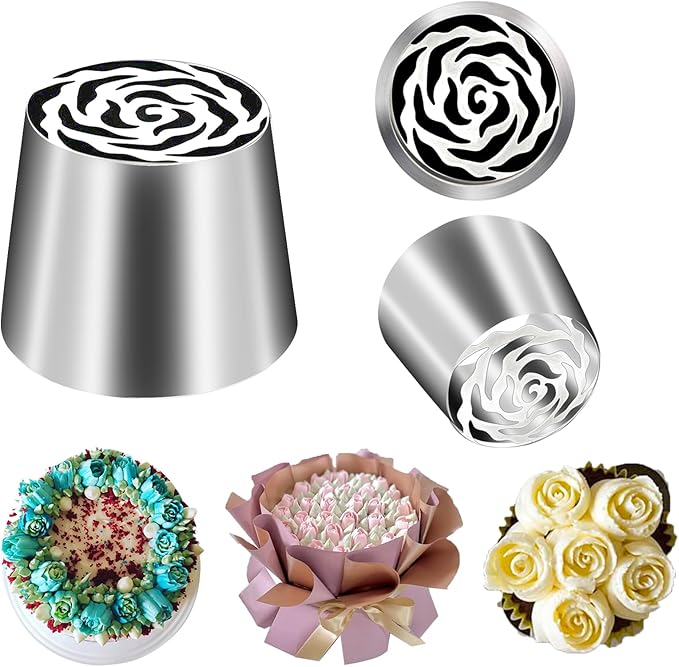 FANTEXY Extra Large Russian Piping Tip Food Grade Seamless Design Stainless Steel Rose Floral Nozzle for Cake Decorating, Frosting,Dishwasher Safe, SL48
