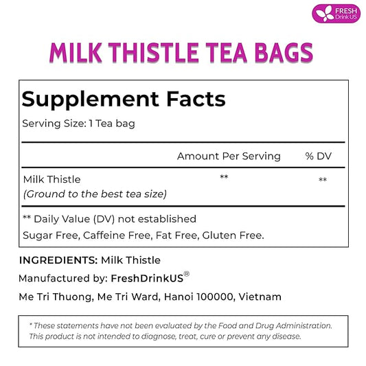FreshDrinkUS, Premium 205 Milk Thistle Tea Bags, 100% Natural & Pure from Milk Thistle Seeds. Milk Thistle Seed Herbal Tea. Made with Natural Material Tea Bags. No Sugar, No Caffeine, No Gluten, Vegan.
