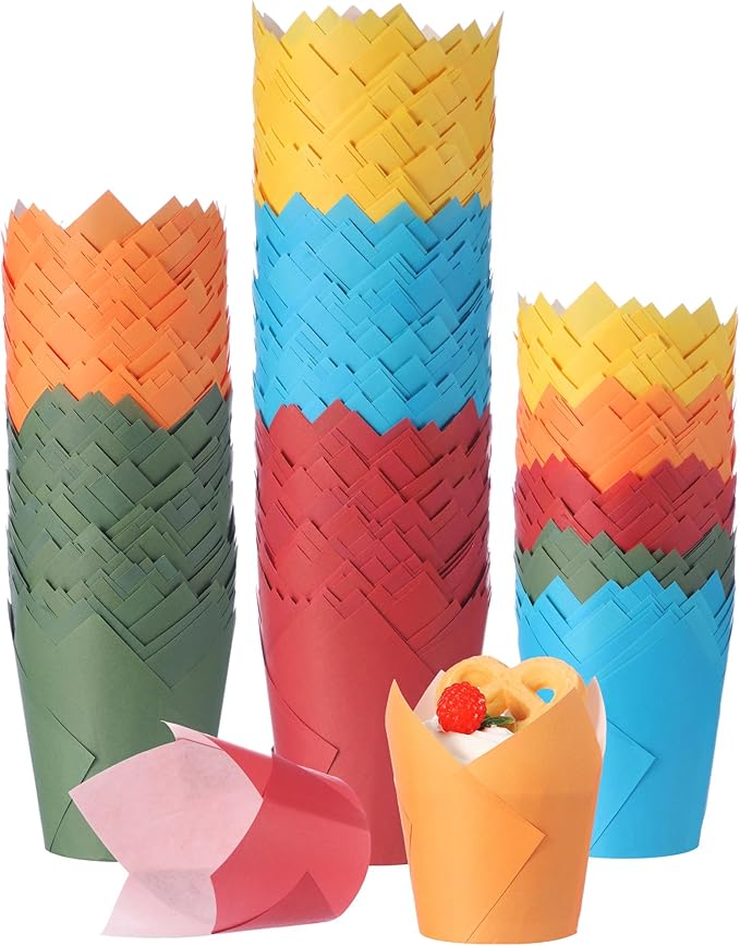 Havawish 500 Pcs Standard Size Colorful Tulip Cupcake Liners, Rainbow Baking Liners Greaseproof Cupcake Wrappers Muffin Baking Cups for Wedding Birthday Baby Shower Holiday Party Thanksgiving Day
