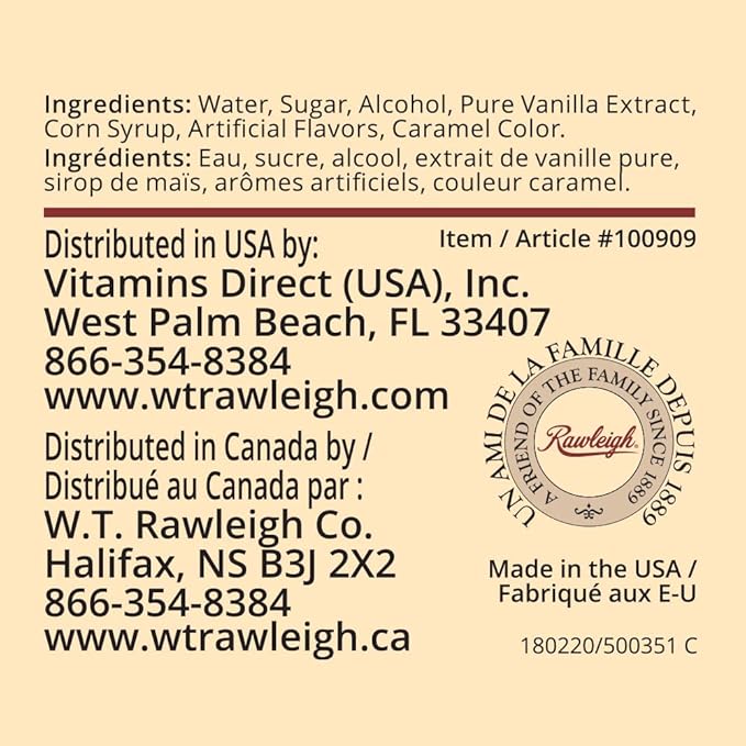 Rawleigh Double Strength Vanilla Flavoring: 12 fl oz, Pure Bourbon Madagascar Vanilla Beans, Premium Flavoring for Baking Cookies, Cakes, & Desserts, Ice Cream, & Desserts, 2X Strength - Pack of 1