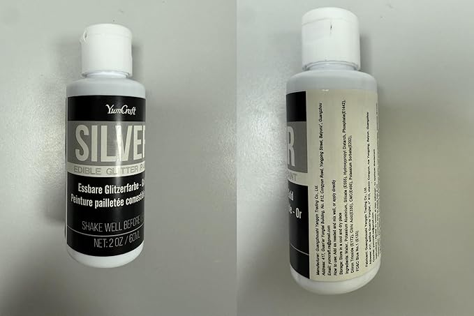 Edible Glitter Paint Silver, Shimmering Liquid Luster Dust for Chocolate, Drinks, Cake, Candy, Sprinkles Cocktail Glitter - Metallic Edible Cake Paint for Cookie, Fondant Vegan Cake Decorating