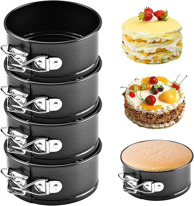 Mini Springform Cake Pans - Set of 4, Non-Stick & Removable Bottom - 4” Diameter, Perfect for Cheese Cakes, Pies, Quiches & More – Ideal for Home Bakers & Pros