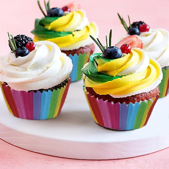 400 Pcs Rainbow Cupcake Liners Food Grade Baked Greaseproof Paper Muffin Liners Birthday Party Wedding Cake Packaging