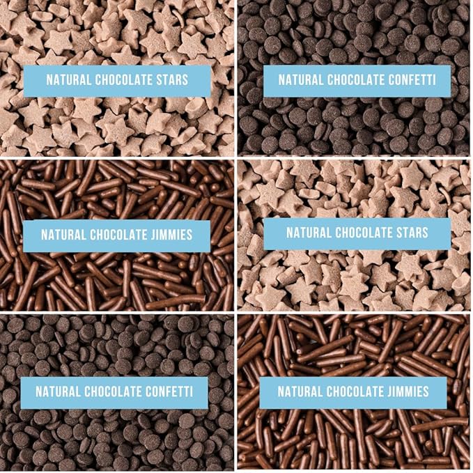 Sweets Indeed Dye-Free Chocolate Sprinkles – 2.75 oz 6-Cell Mix with Jimmies, Star Shapes & Confetti Circles | Natural Brown Sprinkle Set for Cookies, Cakes, Cupcakes & Dessert Decorating