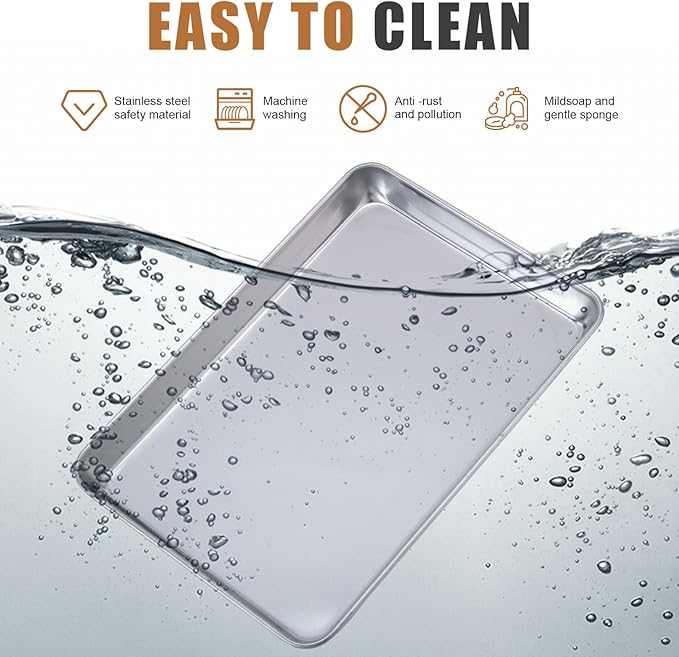 6 Pack Baking Sheet Pan Set Cookie Sheet Small Toaster Oven Pans Stainless Steel Tray Barbecue Grill Pan Rectangle Trays Oven and Dishwasher Safe 8.5 x 6 x 0.8 Inches
