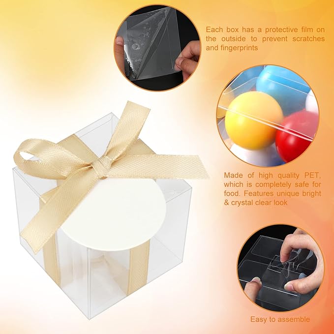 COTOPHER 120pcs Clear Favor Boxes, 1.5x1.5x1.5 Inch Clear Single Chocolate Truffle Box Plastic Mini Cube Boxes Small Gift Boxes for Wedding Favors Baby Shower