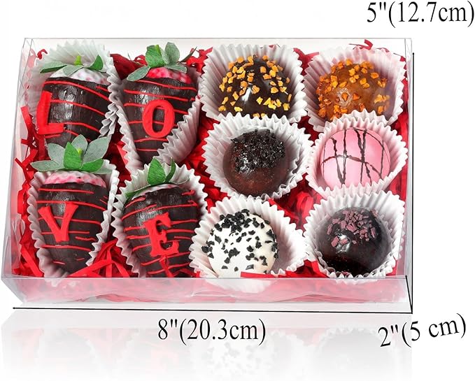 10pcs 8x5x2Inches Plastic Clear Bakery Boxes Cookies Chocolate Covered Strawberries Boxes Cake Truffle Box Cakesickle Box Treat Box for Christmas Valentine's Mother's Day