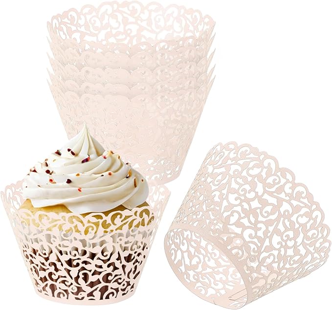 PATIKIL Cupcake Wrappers Paper, 50 Pack Baking Cups Standard Vine Decoration for Anniversary Birthday Weddings and Parties, Champagne