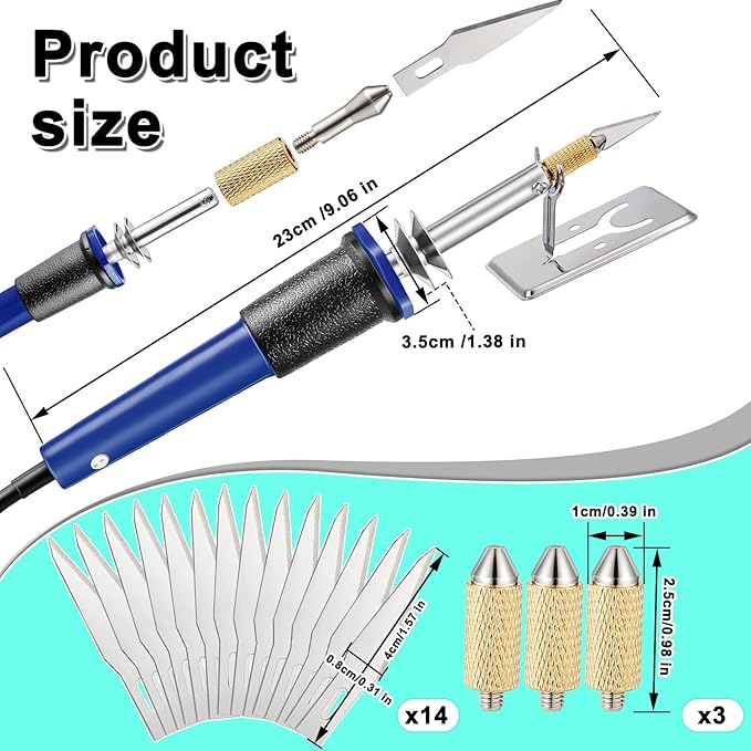 Honoson 19 Pieces Electric Hot Knife Cutter Tool, Multipurpose Hot Knife Stencil Cutter with Metal Stand, 14 Blades, 3 Chuck Sleeves for Cutting Carving(Blue)