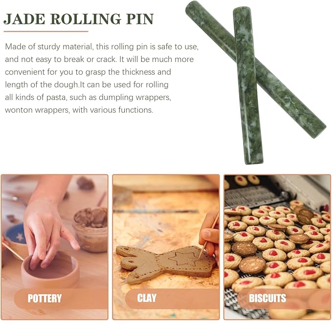 Jade Rolling Pin Non-Stick Dough Roller for Baking Natural Jade Stone with Design Perfect for Making Pizza and Dumpling Wrappers