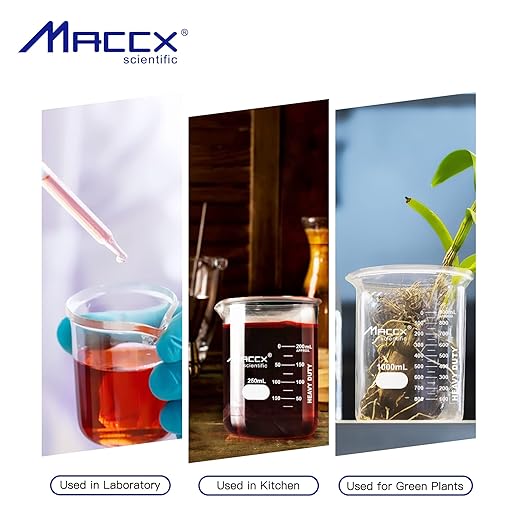 6.7oz(200ml) Sturdy Glass Beaker, Heavy-Duty Lab Beaker Set, 3.3 Borosilicate Griffin Low Form with Printed Graduation, Pack of 6, BKL200-006