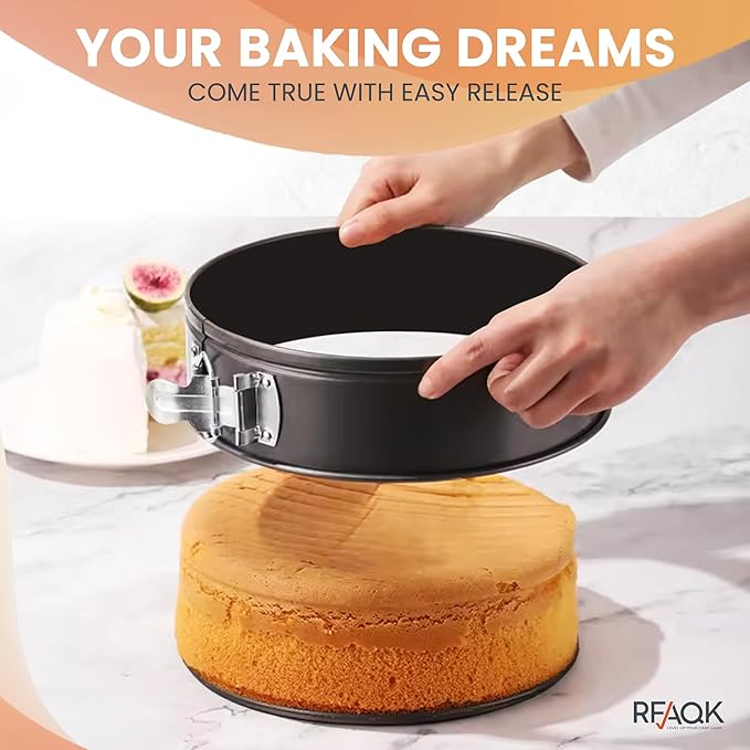 RFAQK Non-Stick 9 Inch Springform Pan - Spring form Pan for Cheesecake with Removable Bottom, Bonus Icing Spatula with 10 Pcs Parchment Paper & Recipe E-Book - Ideal for Baking Cakes, Pizzas, & More!