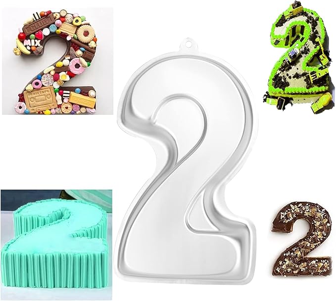 Number 2 Shaped Cake Pan, DIY 3D Two-year Old Birthday Cake Pan, Aluminum Cake Mould Nonstick Baking Tools