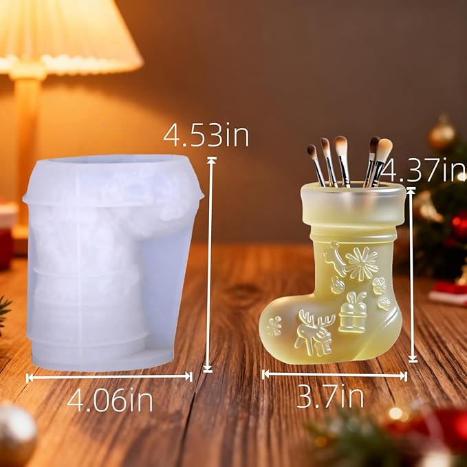 Reusable Christmas Stocking Silicone Molds with Easy Release, DIY Resin Craft Kit for Making Cosmetic Organizers,Ornaments and Plant Pots(2#)