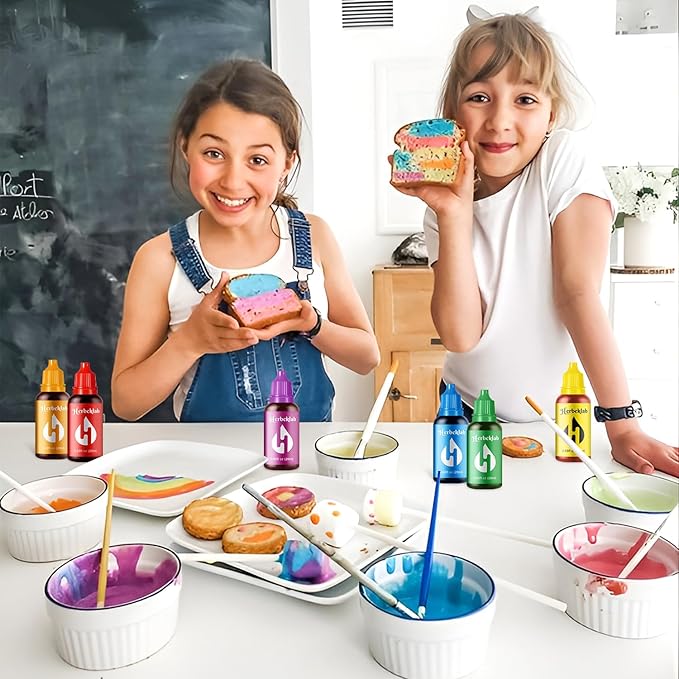 Food Coloring Liquid - 6 Colors x 20 ml Water-Based Concentrated Food Dye for Slime, Baking, Icing, Cake Decorating & Easter Eggs